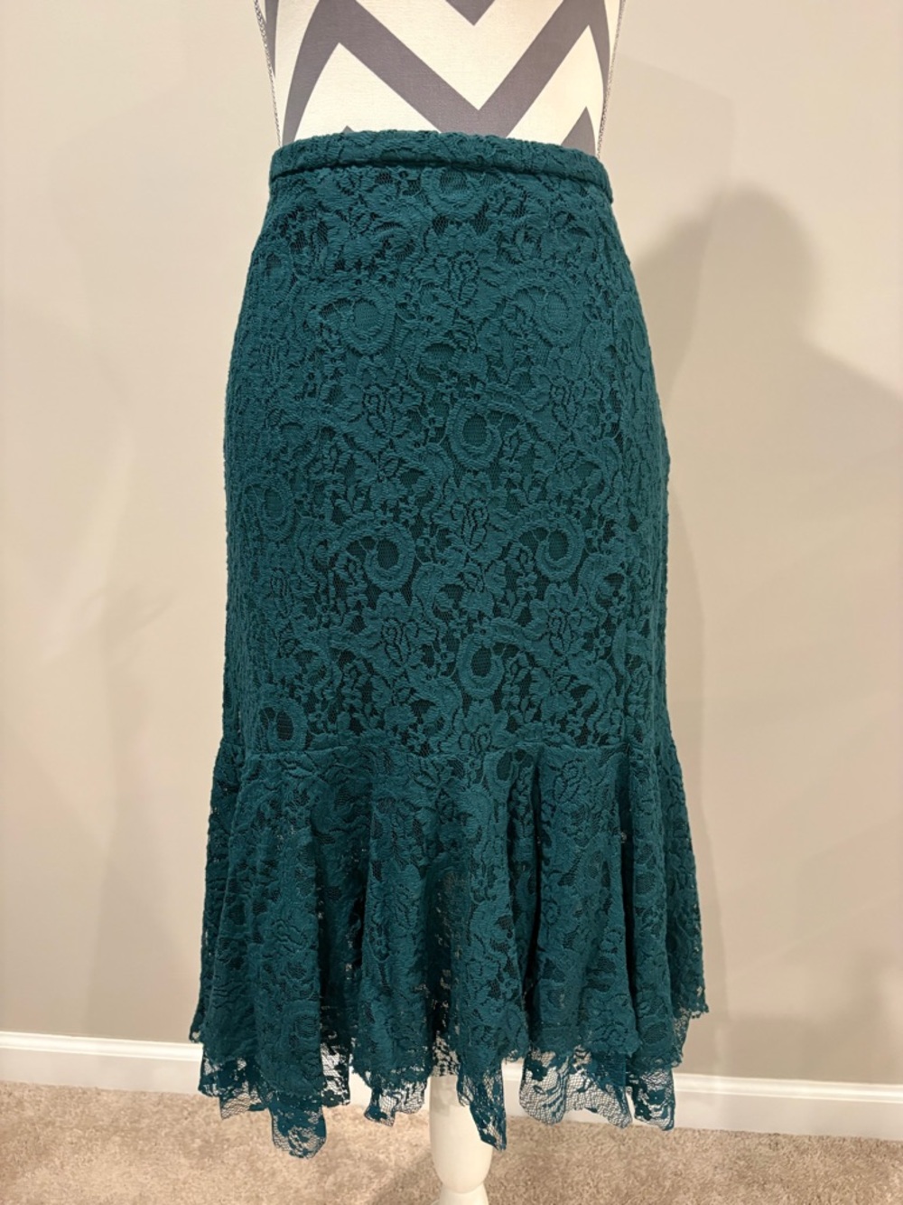 Anthropologie Teal Lace Asymmetrical Hem Skirt - Picture 9 of 10